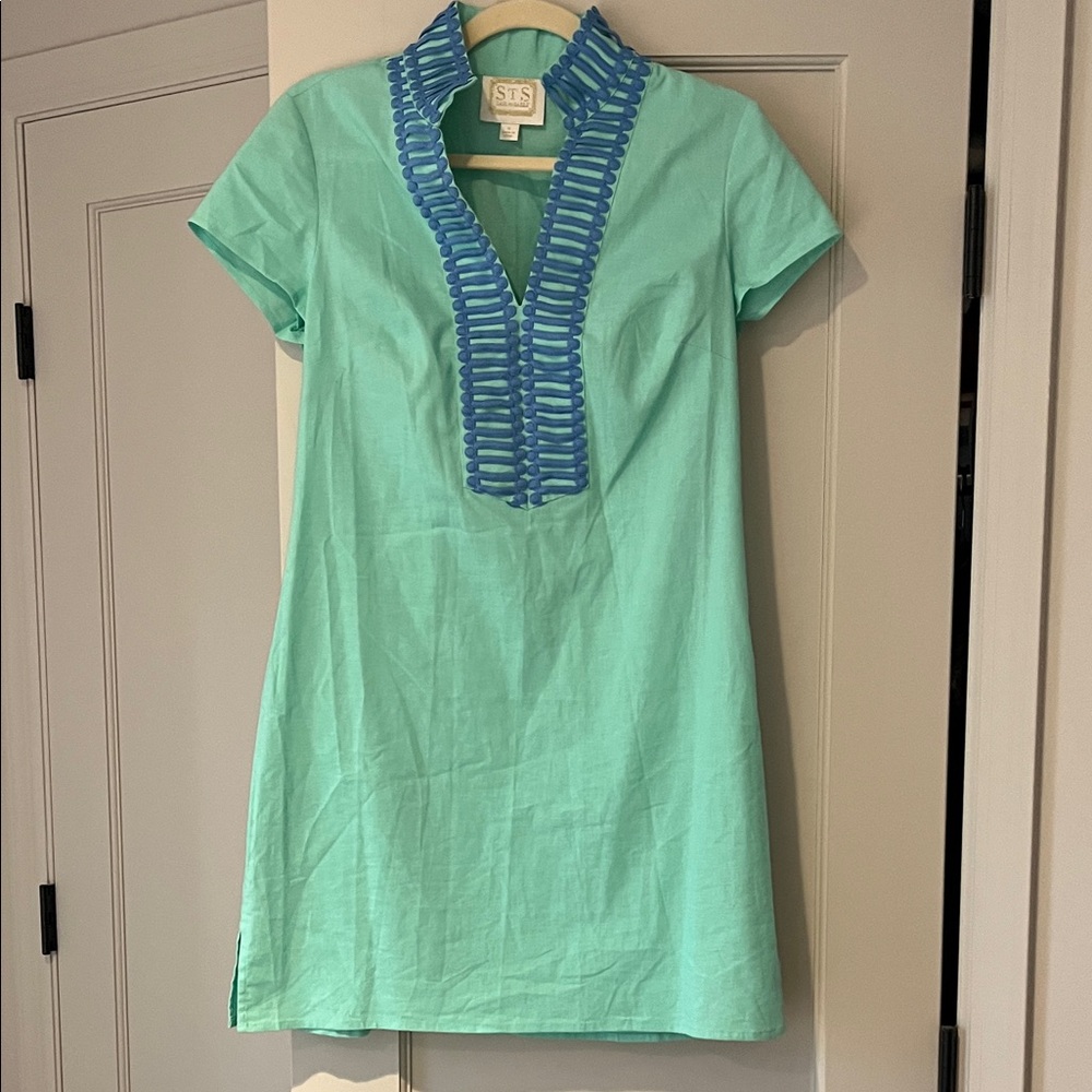 Sail to Sable Aqua Dress with Blue Trim